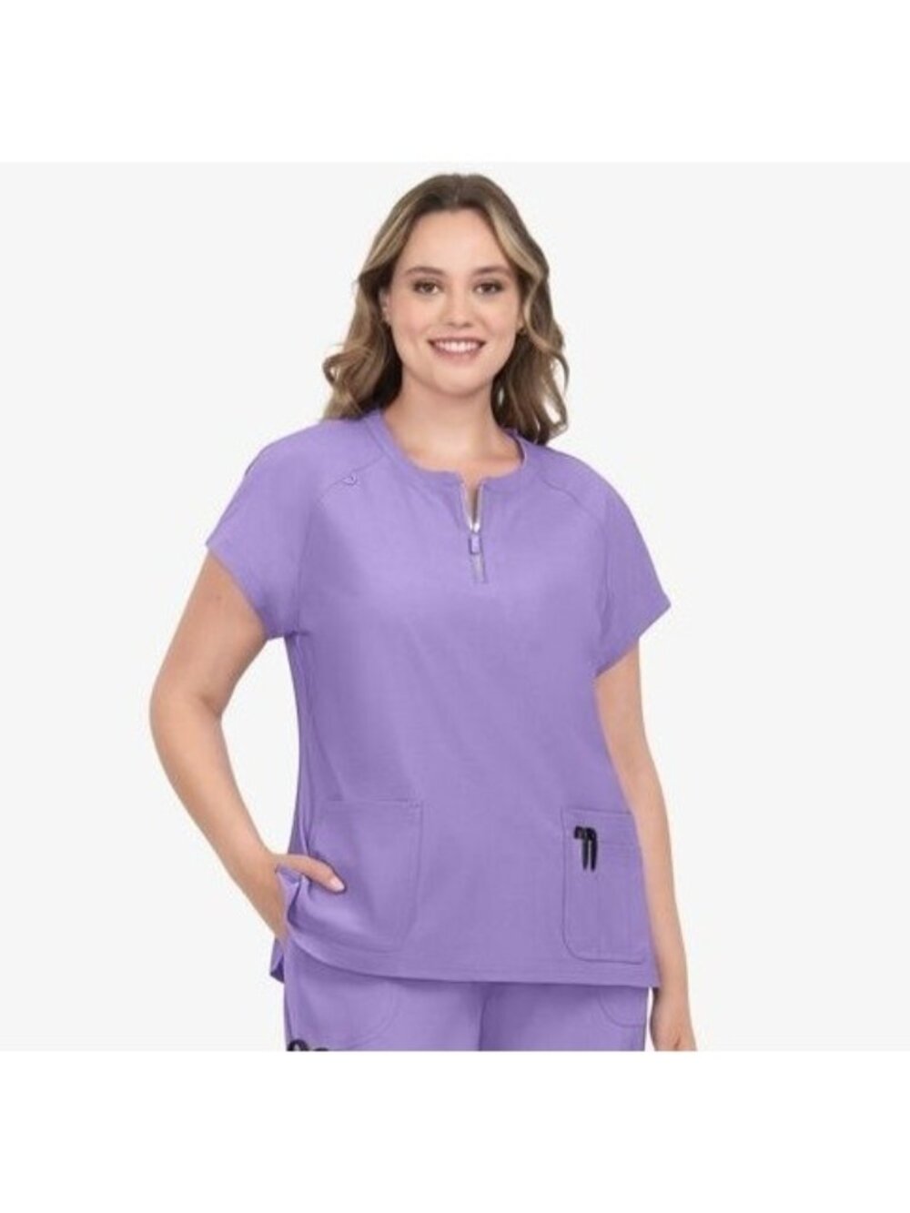 Koi Lite Liliana Scrub Top Medium 3 Pocket Raglan Sleeve Zip Round Neck Purple